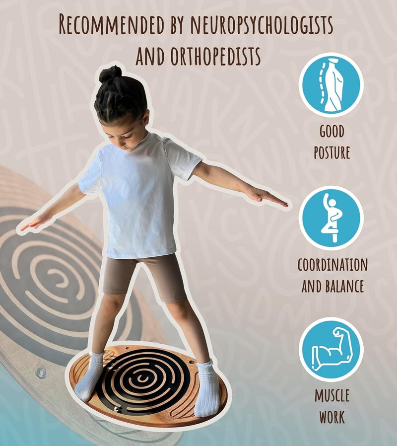 RZONE Wooden Balance Board Maze, Fun Fitness Tool for Kids and Adults, Wobble Balance Board, Natural Beech Wood Montessori Toy, Core Strength, Fitness, Training, Physical Therapy - Image 3